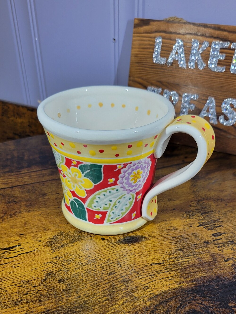 Certified Internationer Colorful Floral Ceramic Mug - Red & Yellow